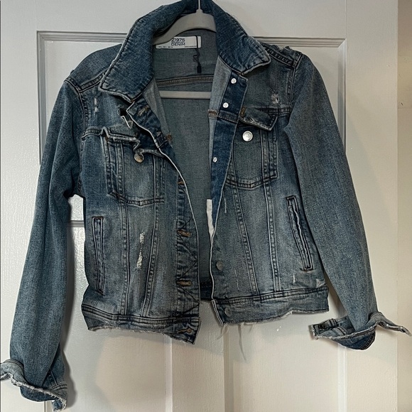 Zara Jackets & Blazers - Zara medium blue wash Denim Jacket with rips/fray detail